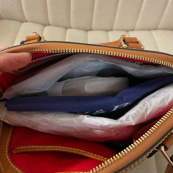 Dooney & Bourke Saffiano Leather Satchel Small Dome Bag Tan Brown NWT - Picture 5 of 7